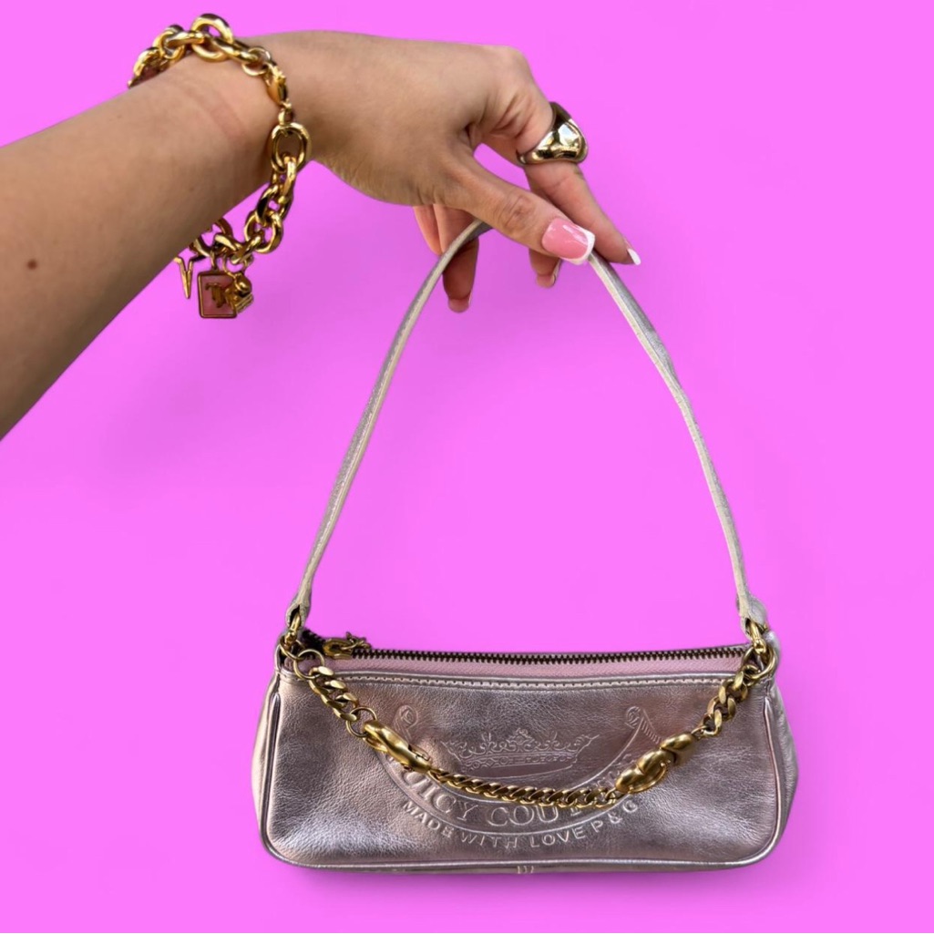 Juicy Couture Silver Metallic Clutch With Chain Strap